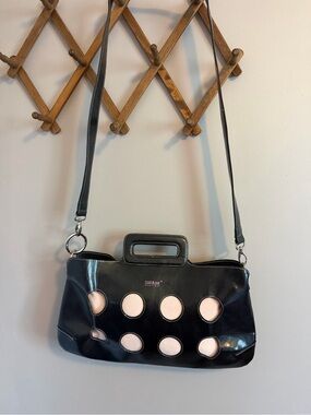 Matt & Nat Black Vegan Leather Geometric Circle Cutout Crossbody Bag Medium